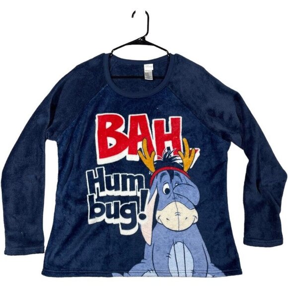 Disney Long Sleeve Sleepwear Women's Size XL Eeyore "Bah Humbug" Blue Fleece - Picture 1 of 8